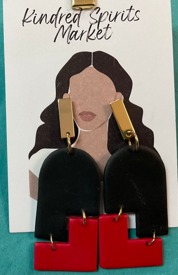 (Copy) Kindred Spirits Market Earrings Style 196 - Black & Red dangle