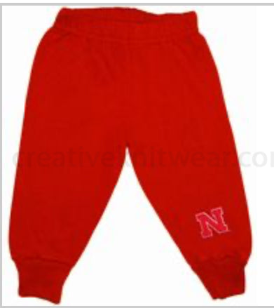 Creative Knitwear-Kids’ Nebraska “N” Sweat Pants-red w/ red