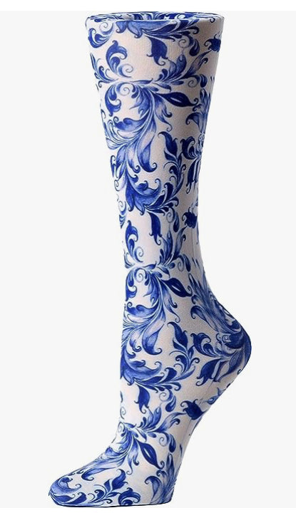 Compression Socks- Blue Watercolor Flowers - Jilly's Socks 'n Such