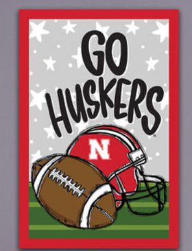 Husker garden flag- football, helmet, stars