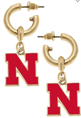 Nebraska Huskers Enamel Drop Hoop Red N earrings