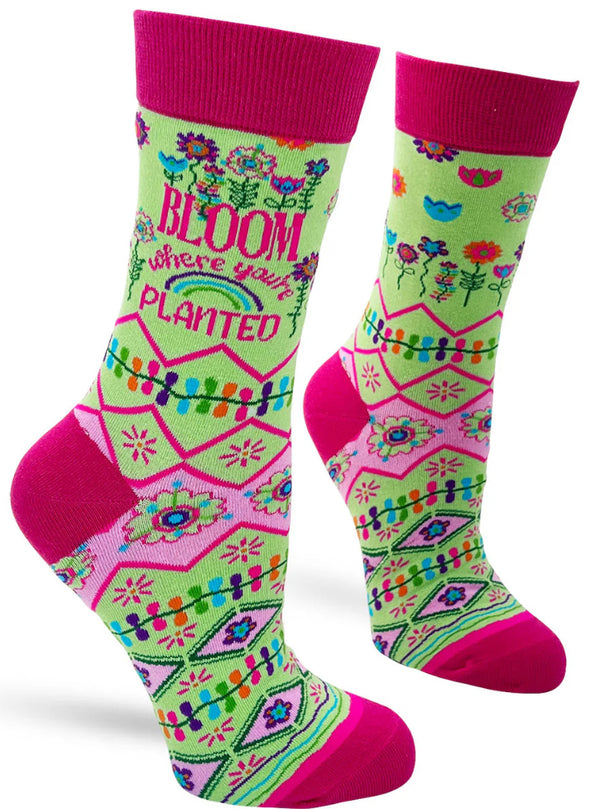 Bloom where you’re Planted Women’s Crew Socks - Jilly's Socks 'n Such