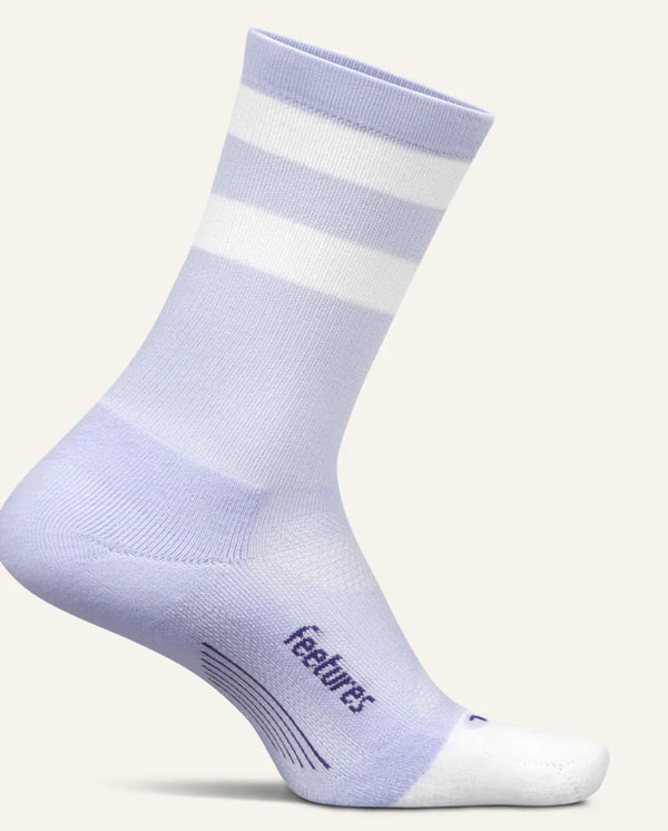 Elite Light cushion Mini Crew socks by Feetures “Lilac High Top Stripe”