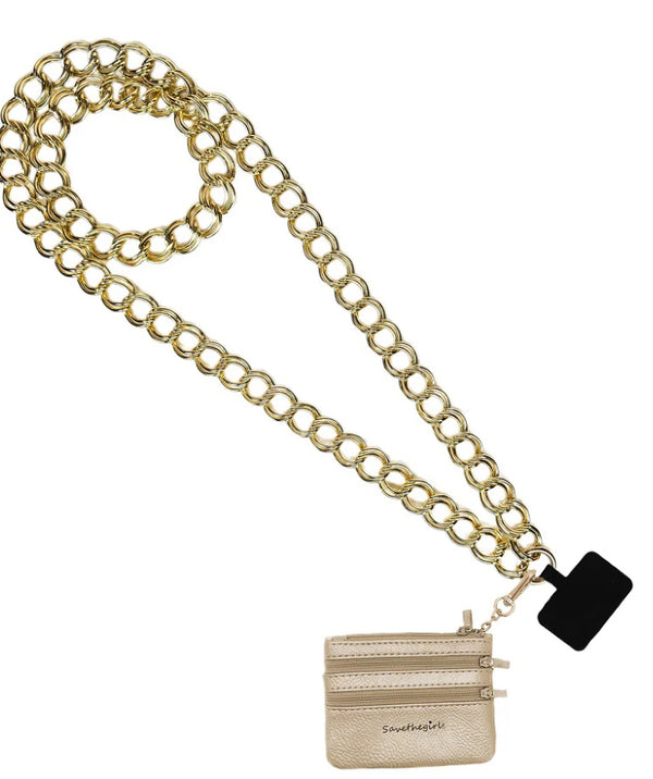 Clip and Go Phone Carrier with Pouch Double Link Gold Chain