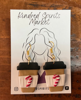 Kindred Spirits Market Earrings Style 1207- Candy Cane Coffee Cups