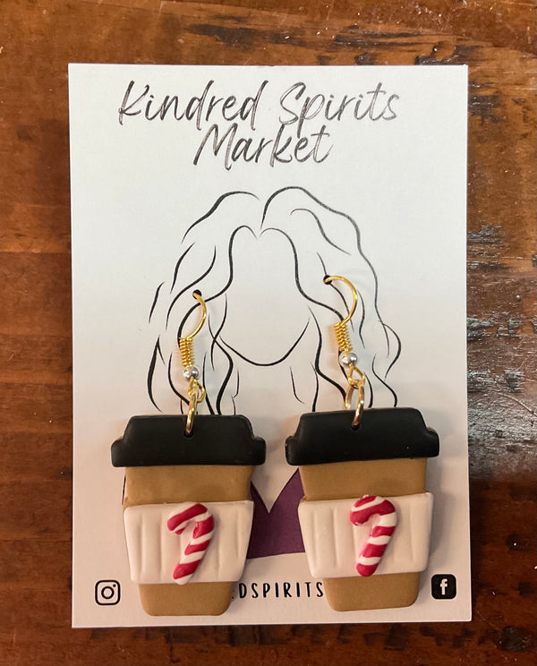 Kindred Spirits Market Earrings Style 1207- Candy Cane Coffee Cups - Jilly's Socks 'n Such