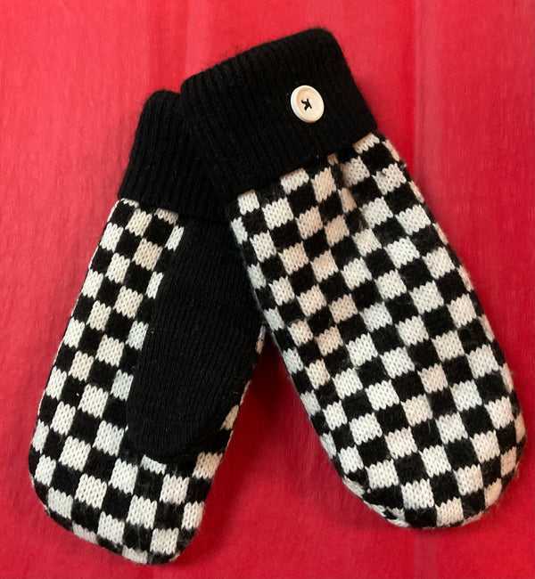 Recycled Sweater Mittens-“Checkerboard” - Jilly's Socks 'n Such