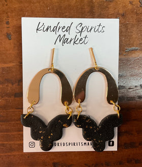 Kindred Spirits Market Earrings Style 1214- Gold and Black Abstract