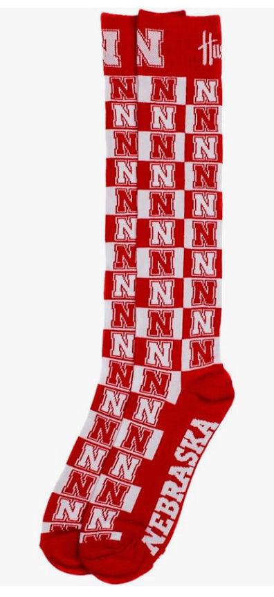 Nebraska Red Logo Checkerboard Dress Socks - One Size - Jilly's Socks 'n Such