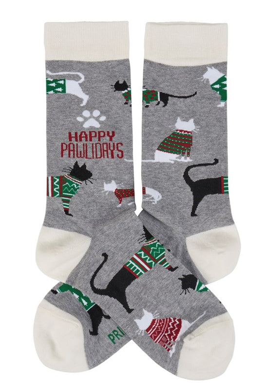 Happy Pawlidays/cat Socks - One Size - Jilly's Socks 'n Such