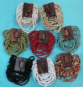 Beaded Bali Bracelet with Hard Wood Buckle Clasp -multiple colors