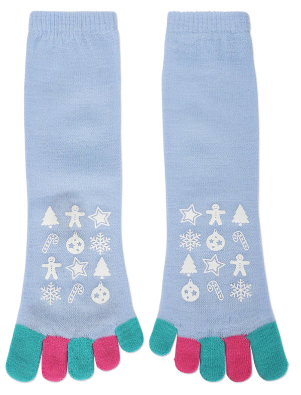 Festive Holiday Non-Skid Toe Socks- “Skating Penguin”