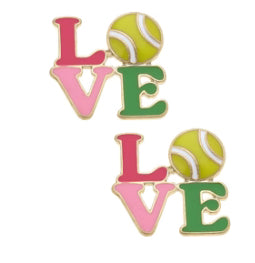 Tennis LOVE Stacked Enamel Stud Earrings in pink & green
