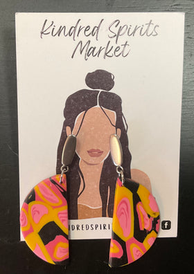 Kindred Spirits Market Earrings Style 847 - pinks, mustard, black semi circle