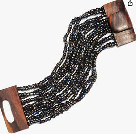 Beaded Bali Bracelet with Hard Wood Buckle Clasp -multiple colors