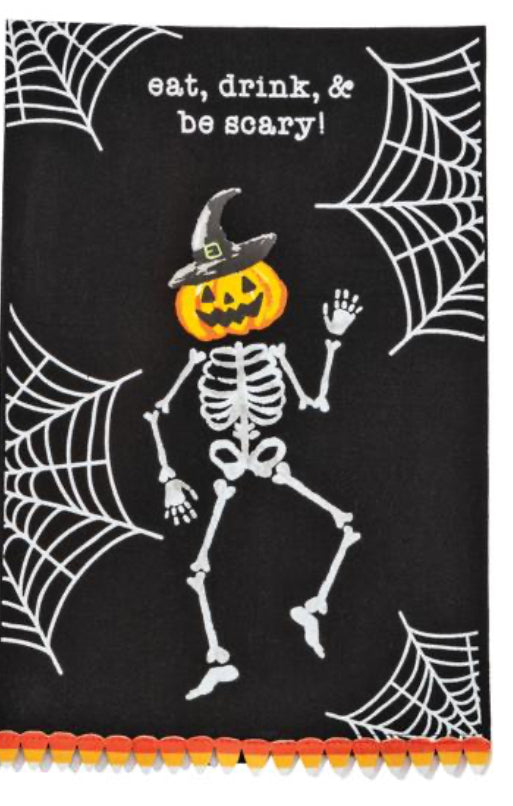 Skeleton Halloween printed towel “eat, drink, & be scary!”