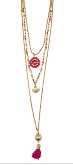 Sachi Cerise Collection Necklace – 5 Strand Chain & Beads by Anju