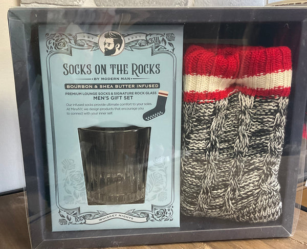 Aromasoles Men’s Socks on the Rocks Gift Set, Includes Bourbon Infused Slipper Socks & Tumbler