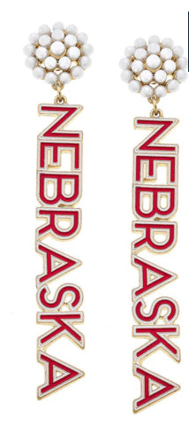 Nebraska Huskers Pearl Cluster Dotted Enamel Red Earrings