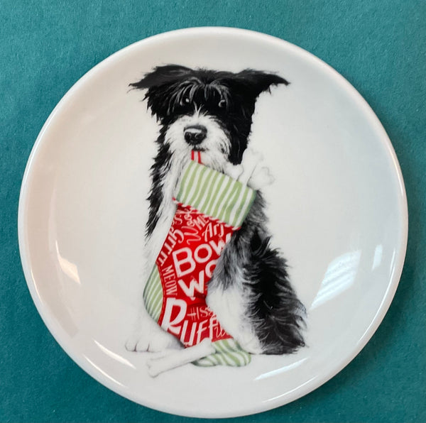 4” Dog w/stocking Holiday Plate - Jilly's Socks 'n Such