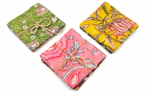 Block Printed Cotton Quilted Coaster Set – Set of 4 Assorted by Anju - Jilly's Socks 'n Such