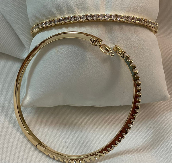 Thin Bangle Bracelet with Cubic Zirconia- silver or gold - Jilly's Socks 'n Such