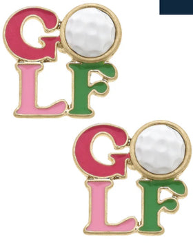 Golf Stacked Enamel Stud Earrings in pink & green