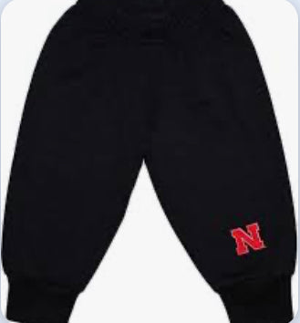 Creative Knitwear-Kids’ Nebraska “N” Sweat Pants-black w/ red