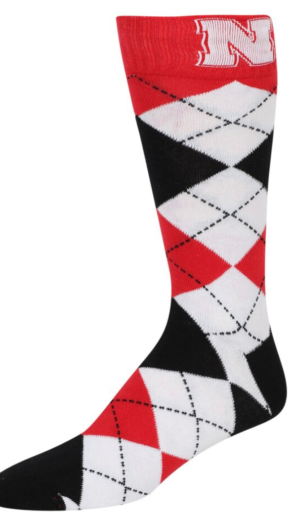 Nebraska Logo Argyle Dress Socks - One Size - Jilly's Socks 'n Such