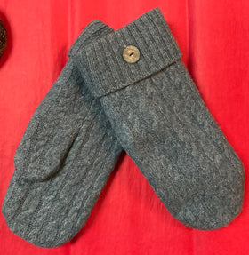 Recycled Sweater Mittens- “Teal cable knit”