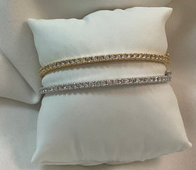Thin Bangle Bracelet with Cubic Zirconia- silver or gold
