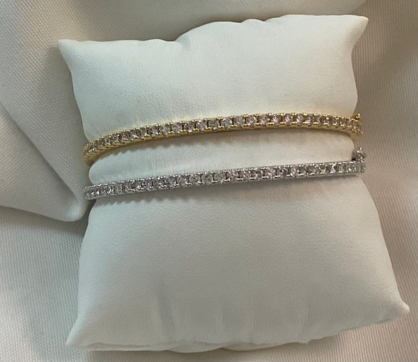 Thin Bangle Bracelet with Cubic Zirconia- silver or gold - Jilly's Socks 'n Such