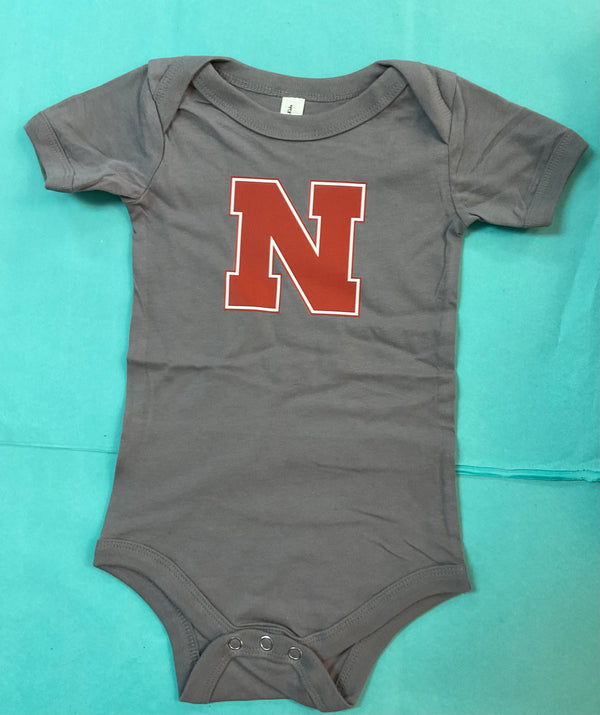 “N” Nebraska gray onesie