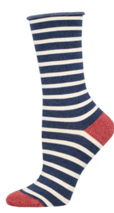 Women’s “Sailor Stripe Roll Top” socks-multiple colors