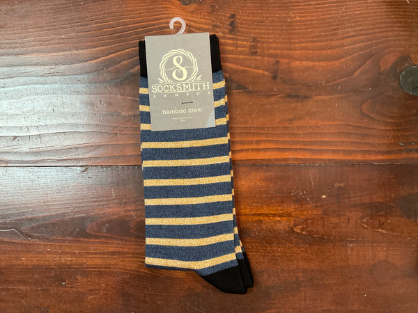 Men's Bamboo Navy/Gold Sailor Stripe Socks