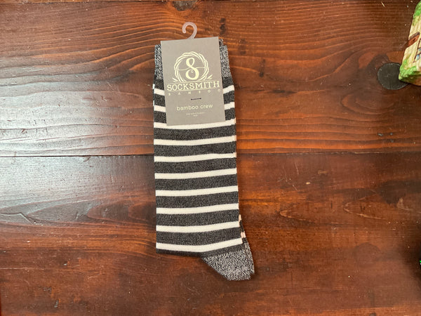 Men's Bamboo Charcoal/White Sailor Stripe Socks