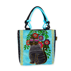 Laurel Burch Kitty Noir in Blossoms with beads Crossbody Purse