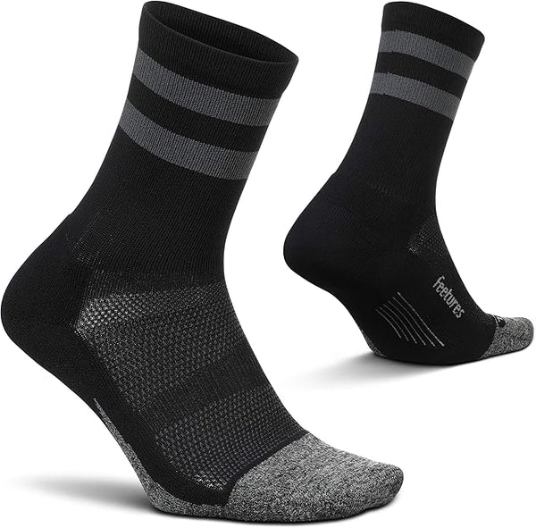 Elite Ultra Light cushion Mini Crew socks by Feetures “Black High Top Stripe”