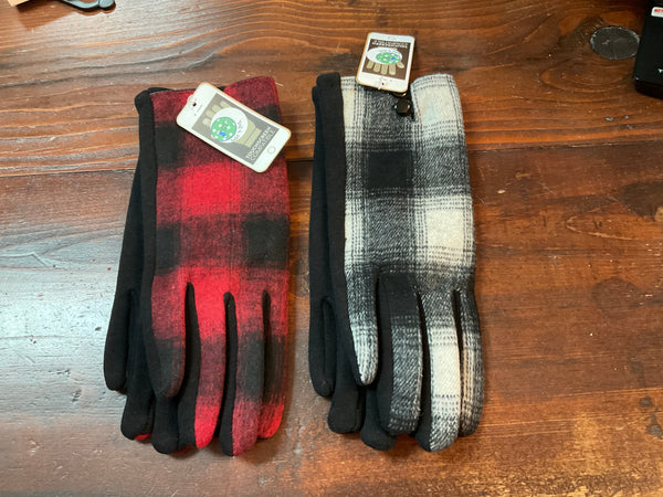 Coco + Carmen  Button Top Plaid Touchscreen Gloves - 2 colors