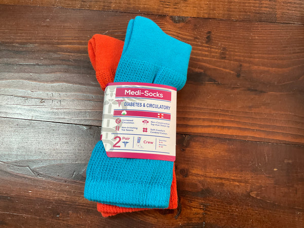 Medi- Socks / Diabetes & Circulatory Crew Socks - 2 pair - Jilly's Socks 'n Such