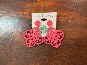 Wood cut out Earrings by Simply Noelle - pink