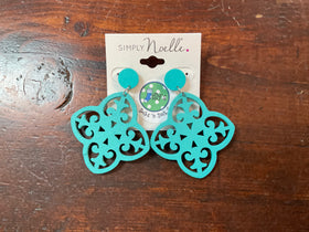 Wood cut out Earrings by Simply Noelle - turquoise