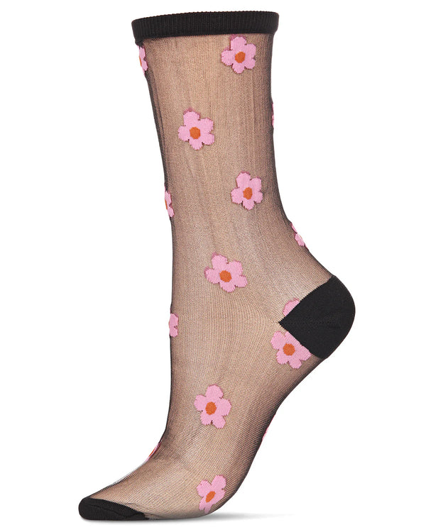 Women’s Sheer pink daisies Socks - Jilly's Socks 'n Such