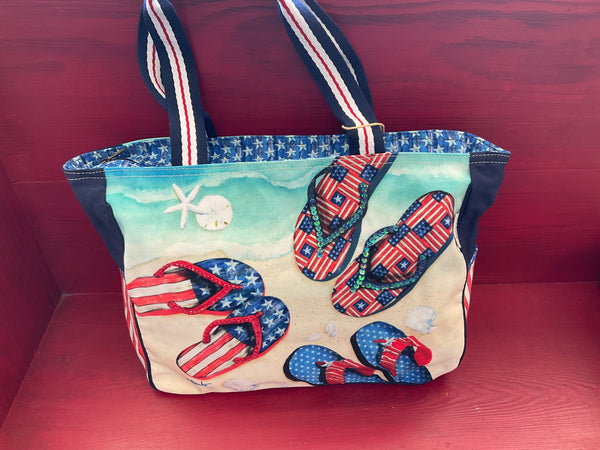 Sun N Sand Patriotic Beach Flip flops Oversized Tote - Jilly's Socks 'n Such
