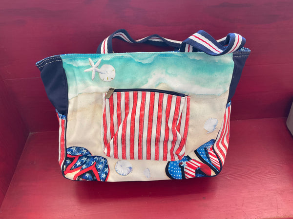 Sun N Sand Patriotic Beach Flip flops Oversized Tote - Jilly's Socks 'n Such