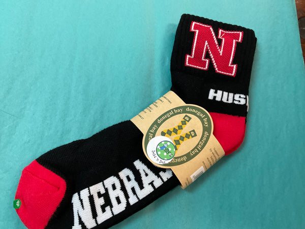Nebraska Black Quarter Cuff Crew Socks - One Size - Jilly's Socks 'n Such