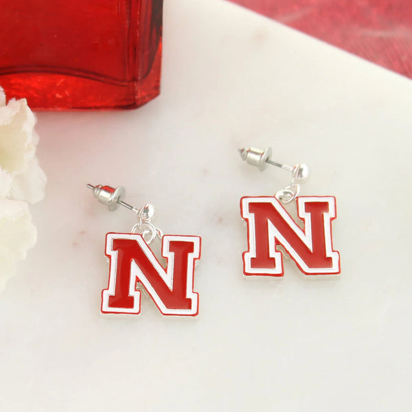 Nebraska Enamel Logo Earrings - Jilly's Socks 'n Such