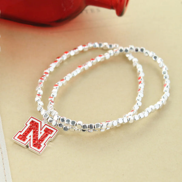 Nebraska Crystal Logo Stretch Bracelet - Jilly's Socks 'n Such