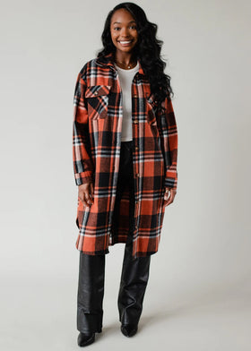 Rust, Black & Cream Plaid Long Flannel