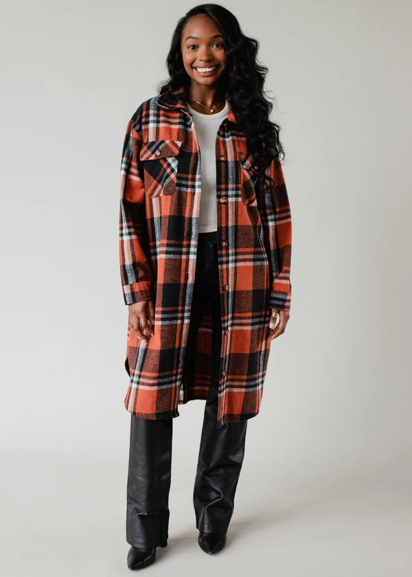Rust, Black & Cream Plaid Long Flannel
